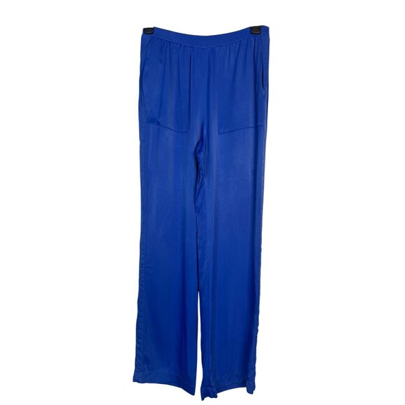 Zara XS Royal Blue Satiny Blend Wide-Leg Pants Elastic Waistband & Front Pockets - Picture 1 of 16